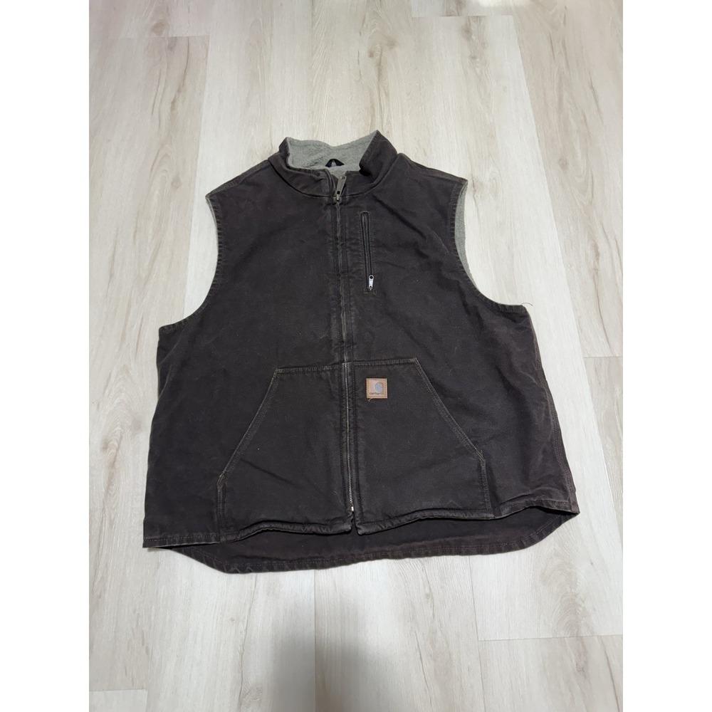 Carhartt Men's XL Washed Duck Sherpa Lined Mock Neck Vest Brown Model V33 DK8